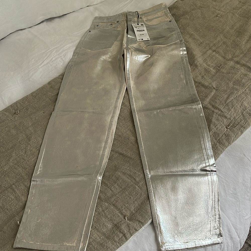 Zara silver costed beige pants jeans